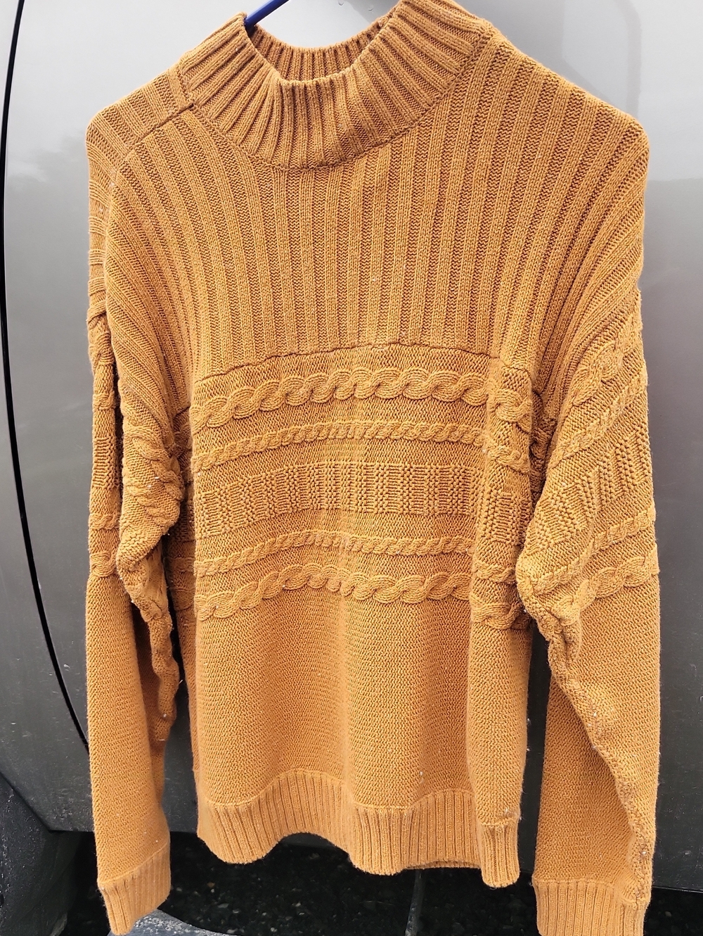 Prana Mustard Cable-Knit Mock Neck Sweater